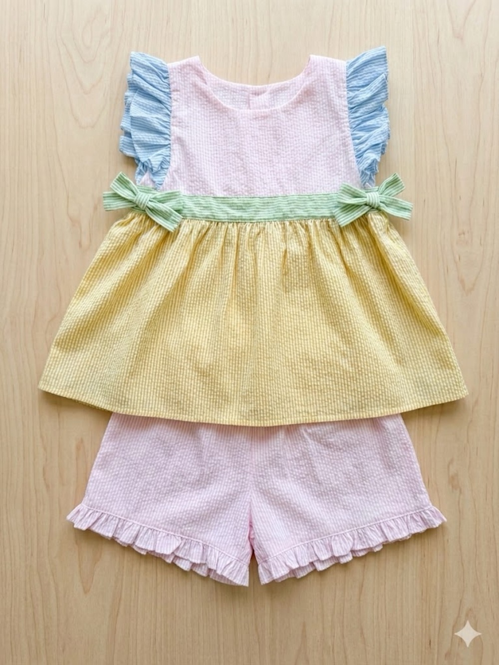 Aiden & alivia Pastel Multi-Color Seersucker Girls Matching Set size 5